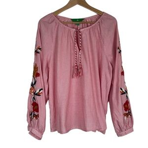 Dip Womens‎ Large Red White Striped Floral Tassel Peasant Top Boho